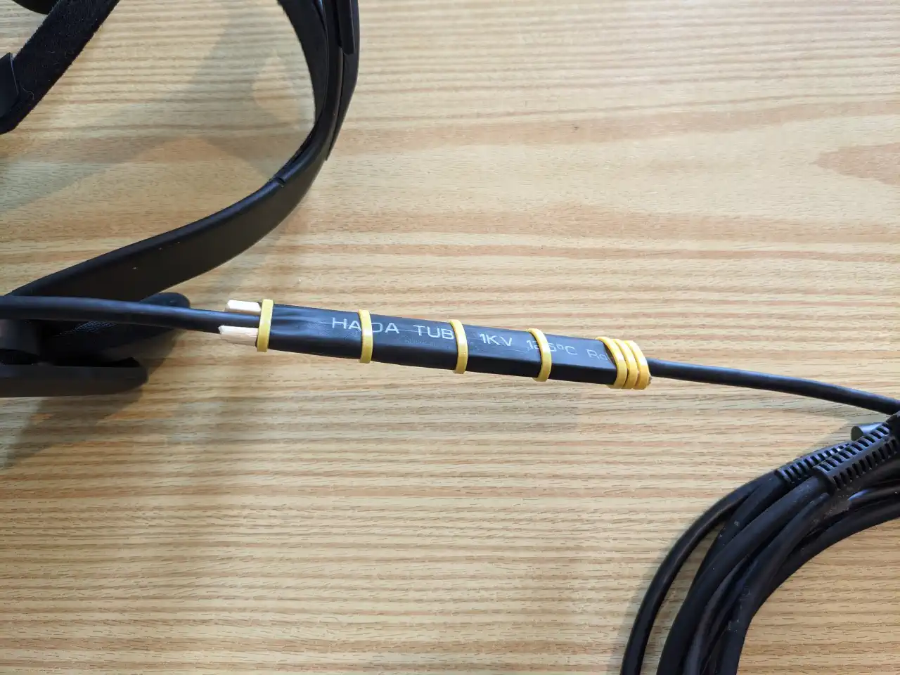 The cable attached to the headset